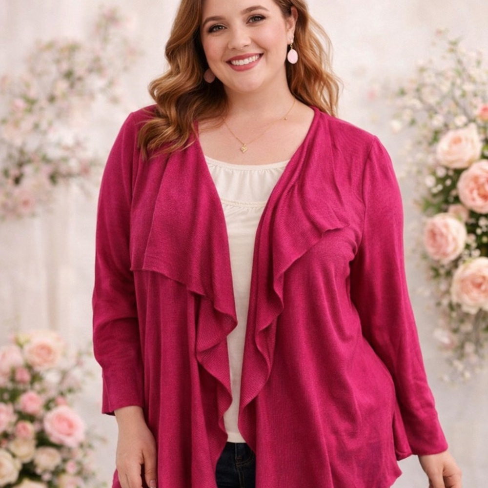 Lane Bryant Pink Open Front Drape Cardigan Size 14/16W Lightweight Longline